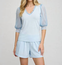 Maven West - Three Quarter Sleeve Mixed Media Top