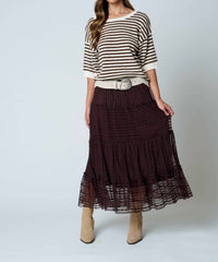 Blu Pepper - Textured Stripe Ruffle Tiered Midi Skirt