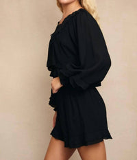 Le Lis - Lace Patch Lare Top With Ruffled Shorts Set