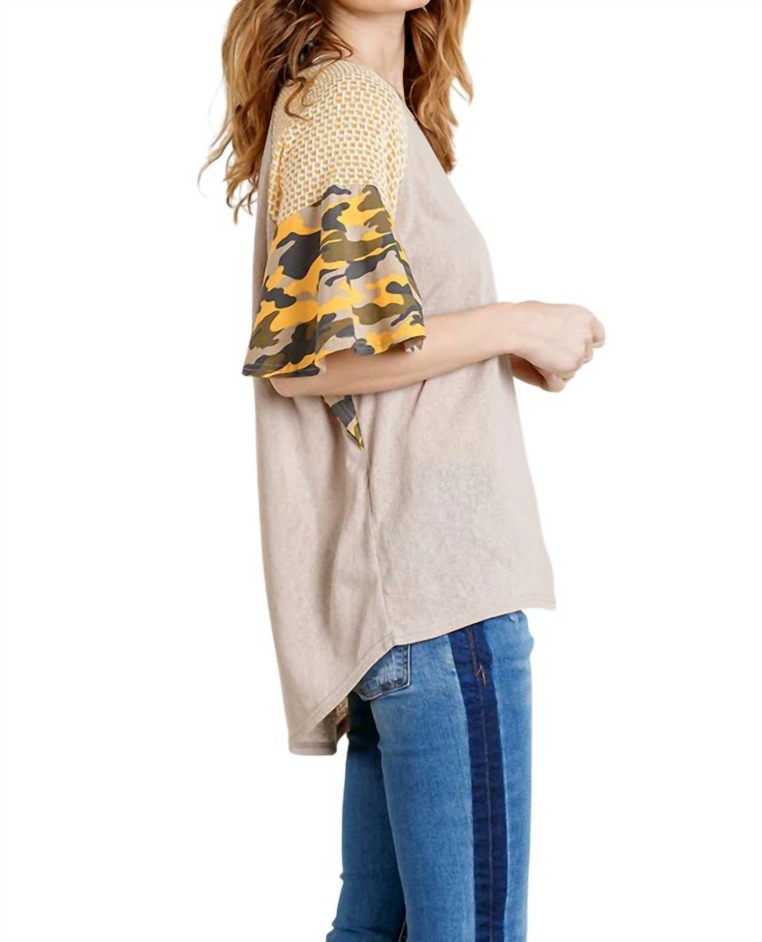 Umgee - Camo Bell Sleeve Top