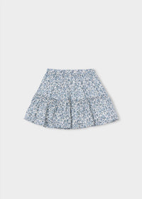 Mayoral Kid's Floral Printed Mini Skirt in sky blue - kids' skirt - detail view