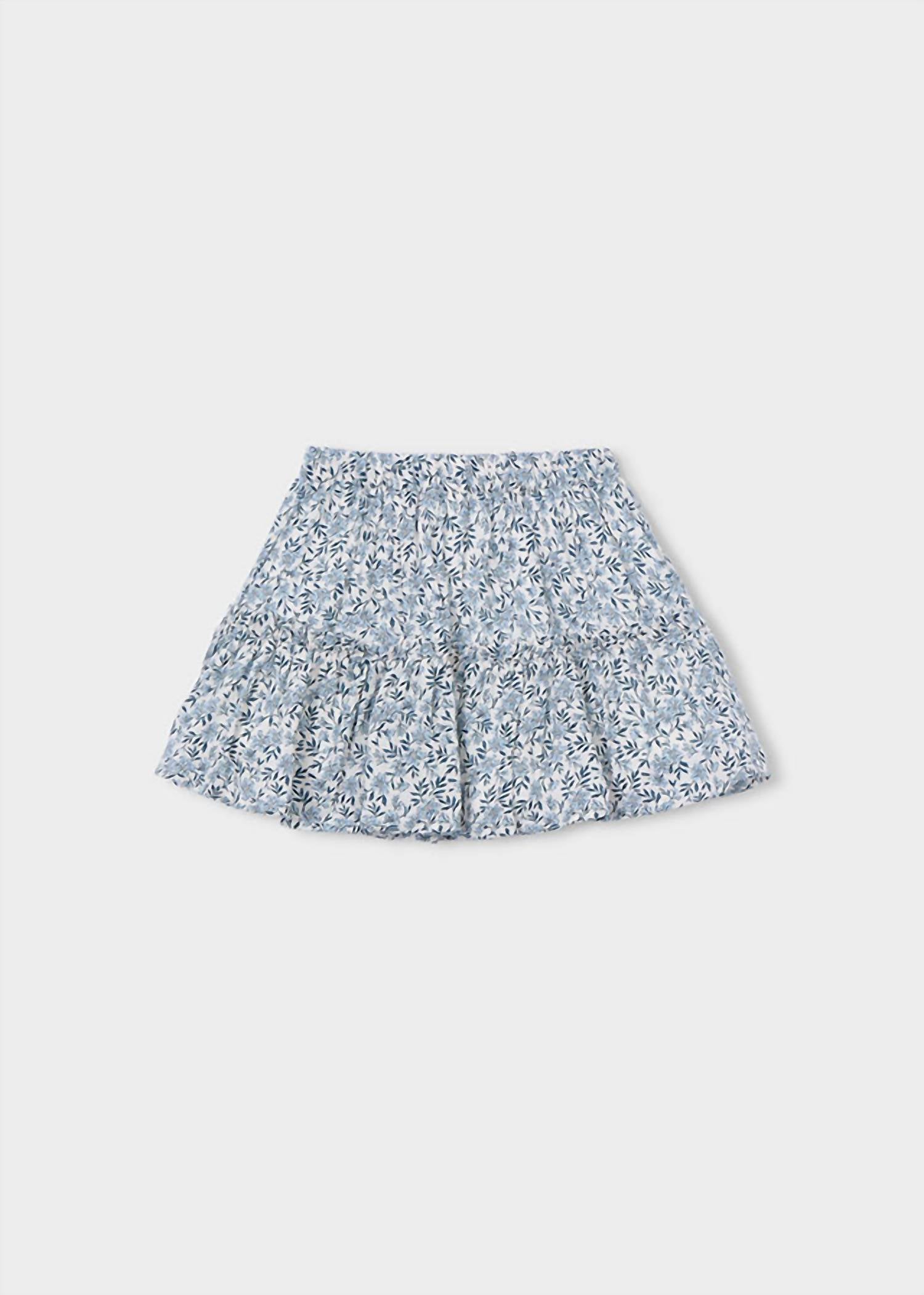 Mayoral Kid's Floral Printed Mini Skirt in sky blue - kids' skirt - detail view