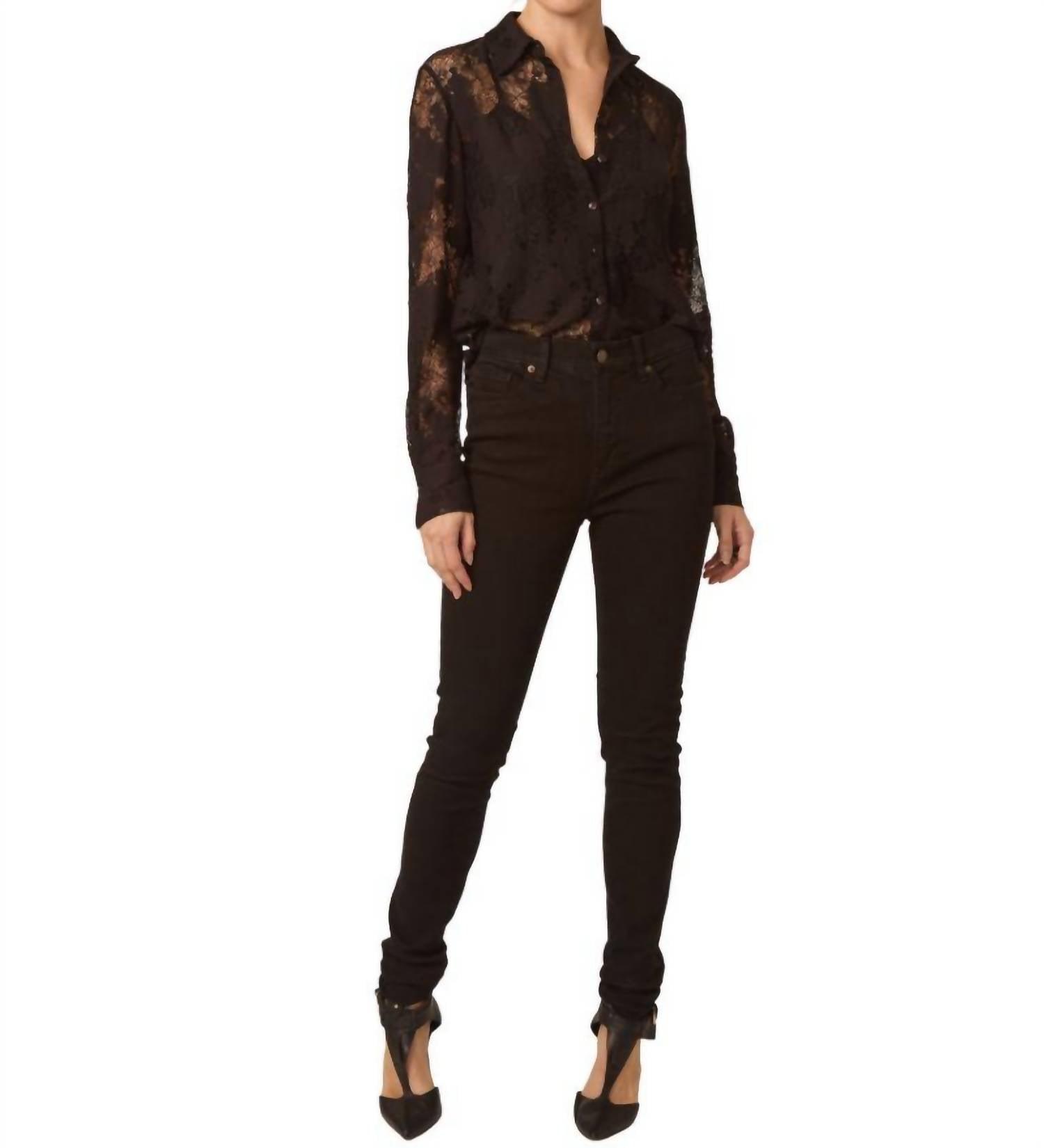 GILNER FARRAR Troy Lace Combo Shirt in coffee - women's shirt - view 4
