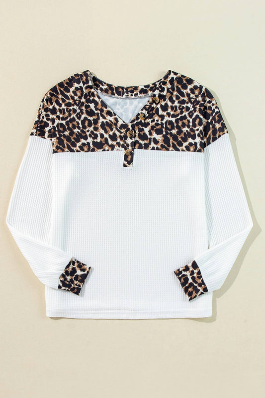 Dear Lover - Leopard Waffle Knit Vneck Top