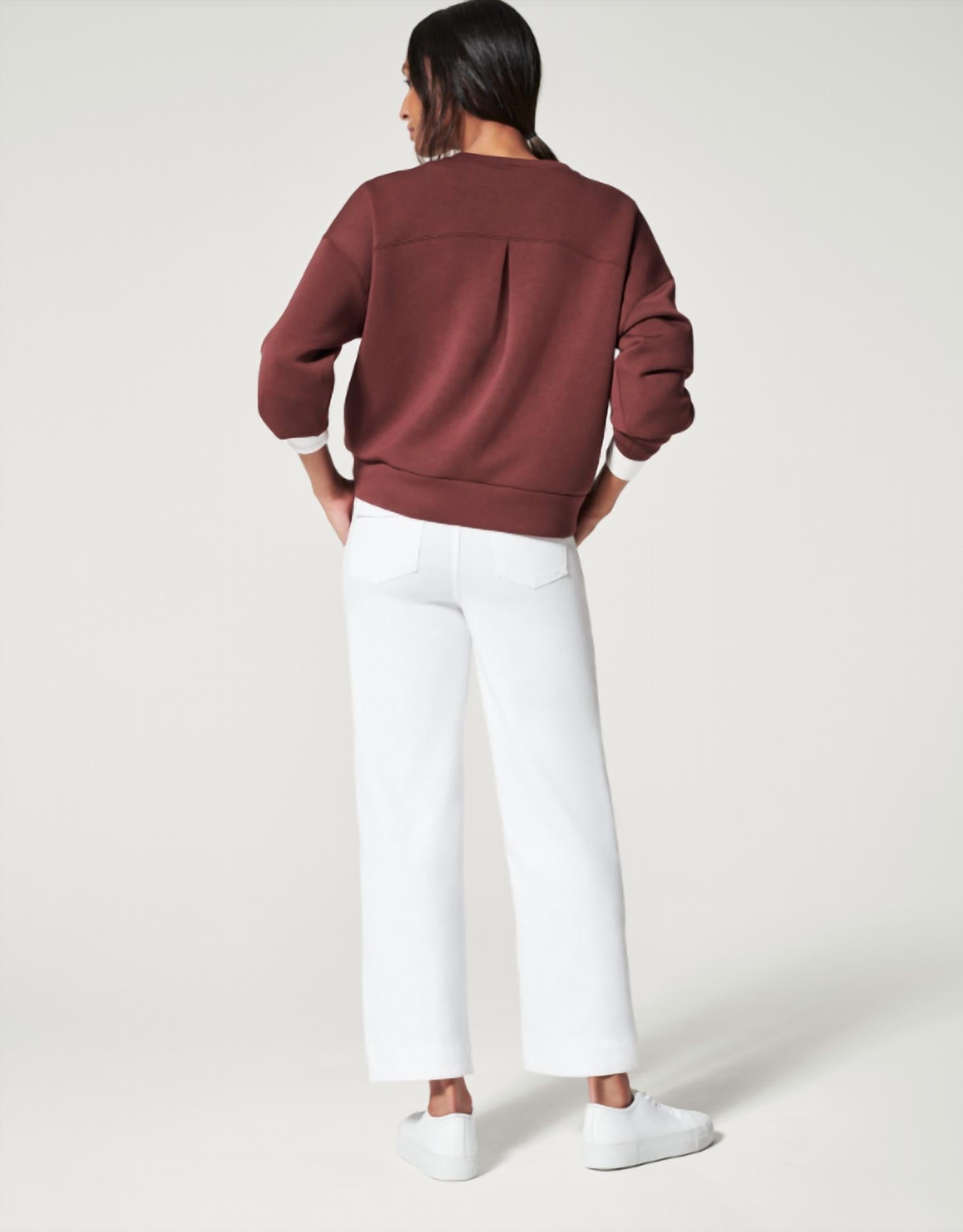 Spanx Stretch Twill Cropped Wide Leg Pants in bright white 1 - women's pants - detail view