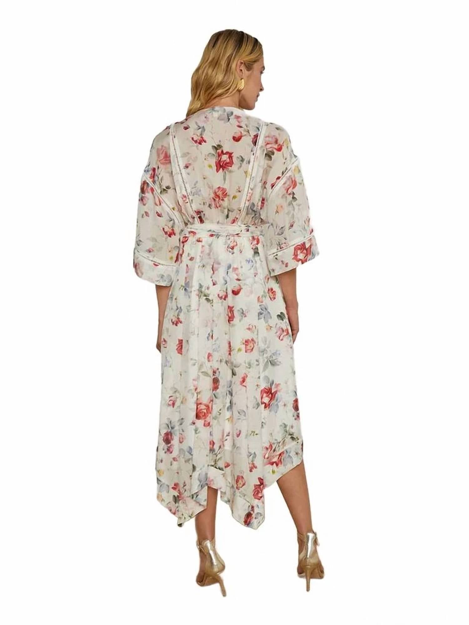 L'Agence Miki Handkerchief Hem Dress in ivory multi watercolor - women's dress - detail view