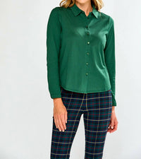 InCashmere Long Sleeve Cotton Knit Shirt in evergreen - women's shirt