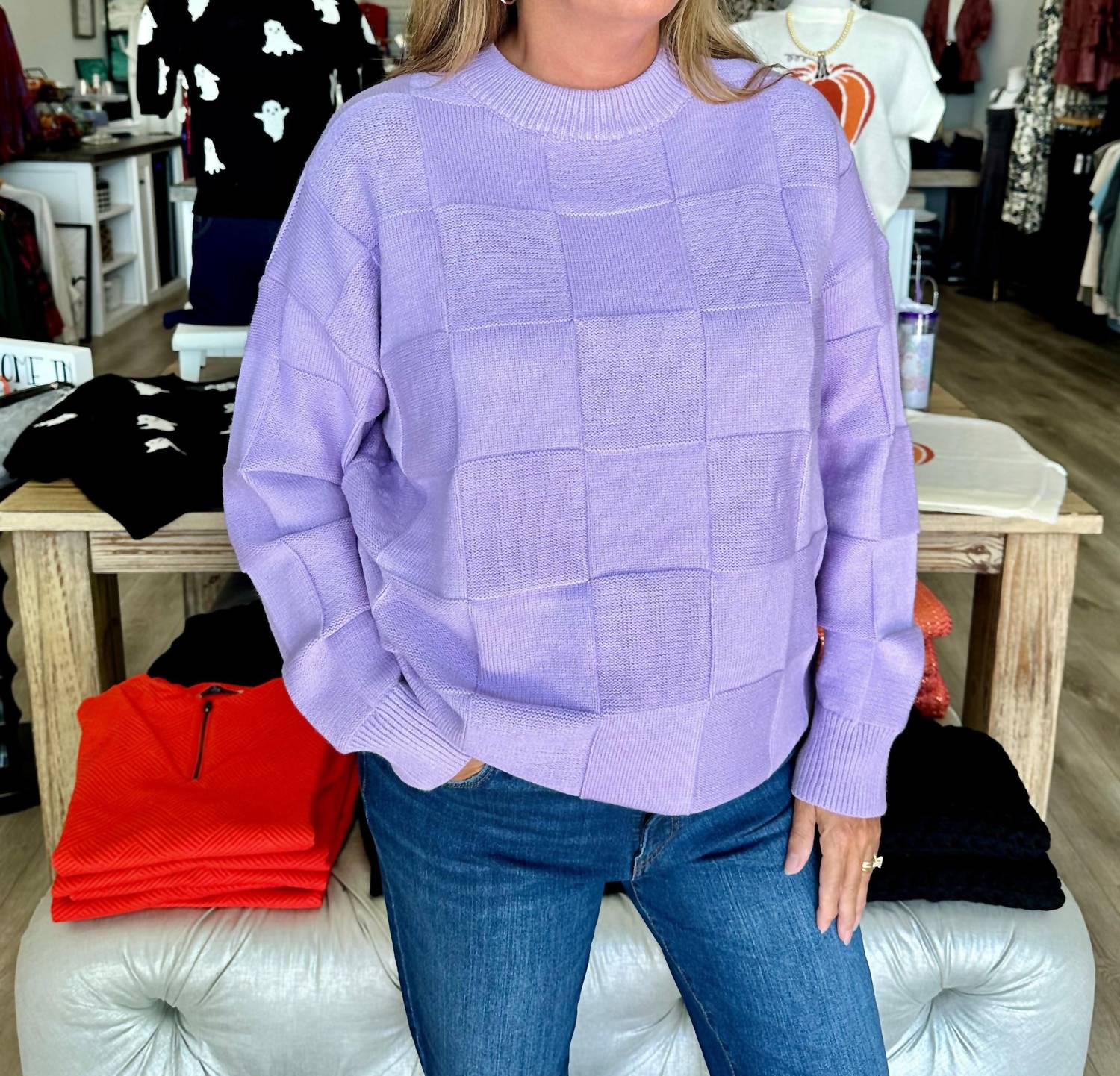 Vine & Love - Round Neck Long Sleeve Textured Sweater