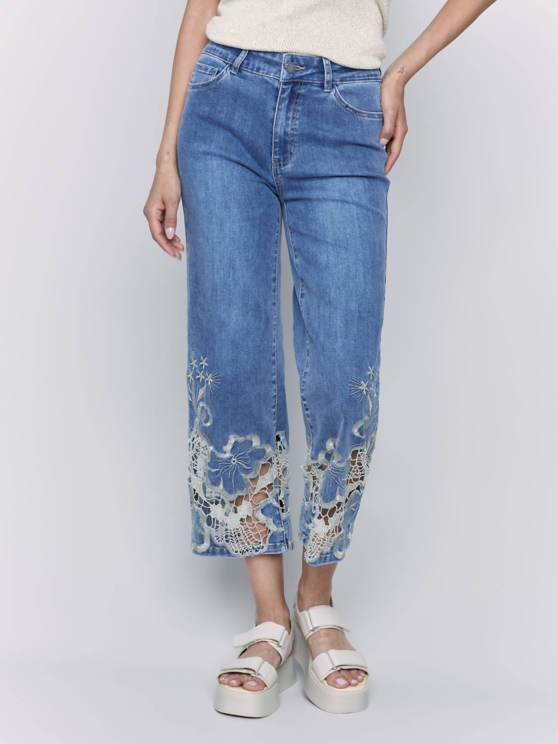 Charlie B - Lace Side Cut Flare Jeans