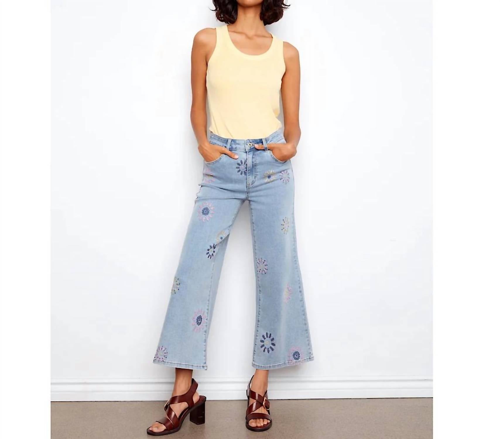 Charlie B - Women's Wide Leg Crop Pixel Flower Jean