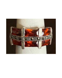 P & K Jewelry Women's Sterling Marcasite Ring in silver red 2 - women's jewelry - detail view