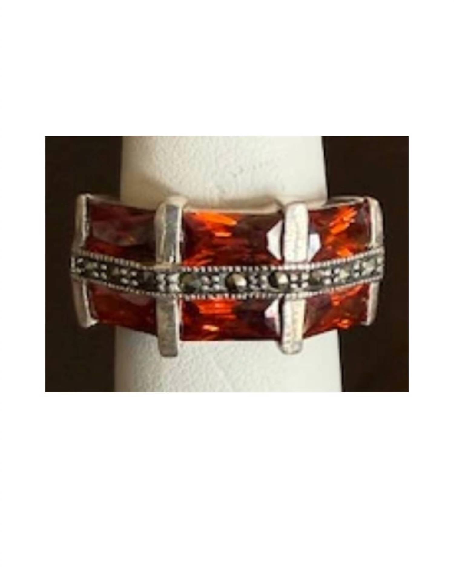 P & K Jewelry Women's Sterling Marcasite Ring in silver red 2 - women's jewelry - detail view
