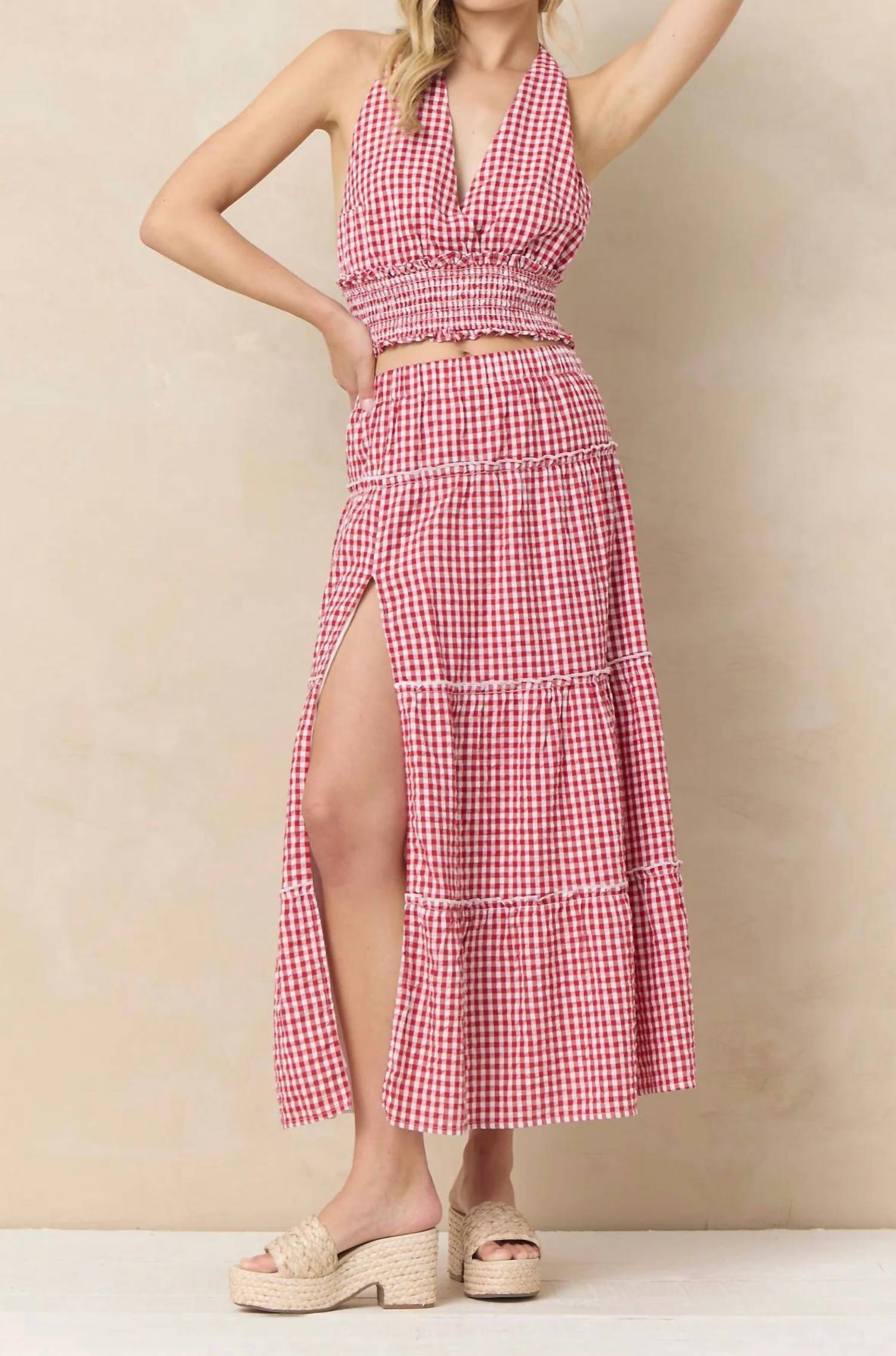 Vintage Havana - Gingham Woven Prairie Maxi Skirt