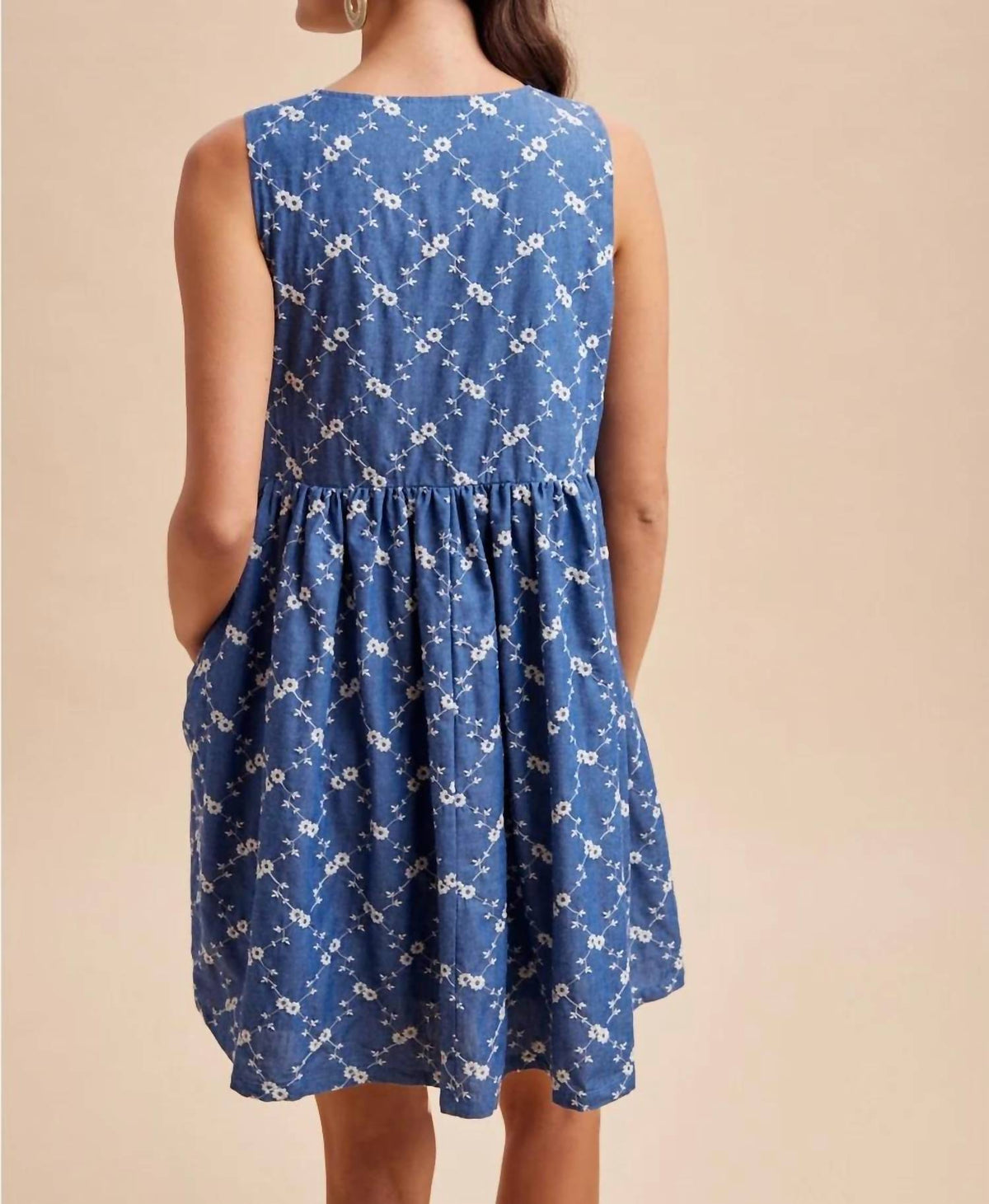In-Loom - Eleanor Chambray Embroidered Bow Mini Dress