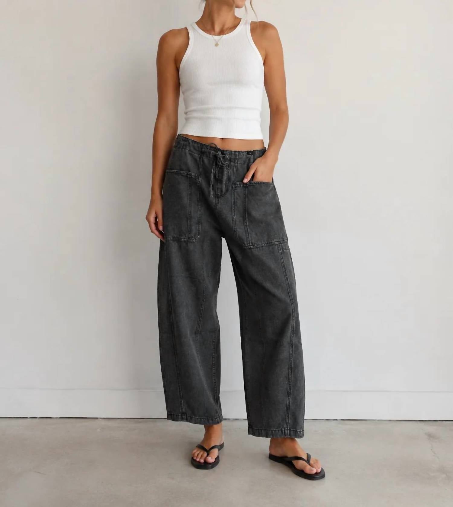 Ee:Some - Max Drawstring Denim Barrel Jeans