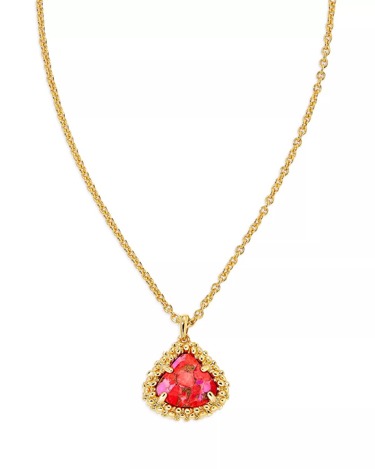 Kendra Scott Women's Framed Kendall Short Pendant Necklace in gold bronze veined red fuchsia magnesite - women's jewelry