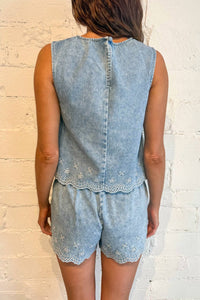 Adeline Embroidered Classic Shorts in denim - women's shorts - alternate view