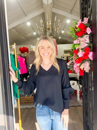 Staccato - Pleated Sleeve V Neck Blouse