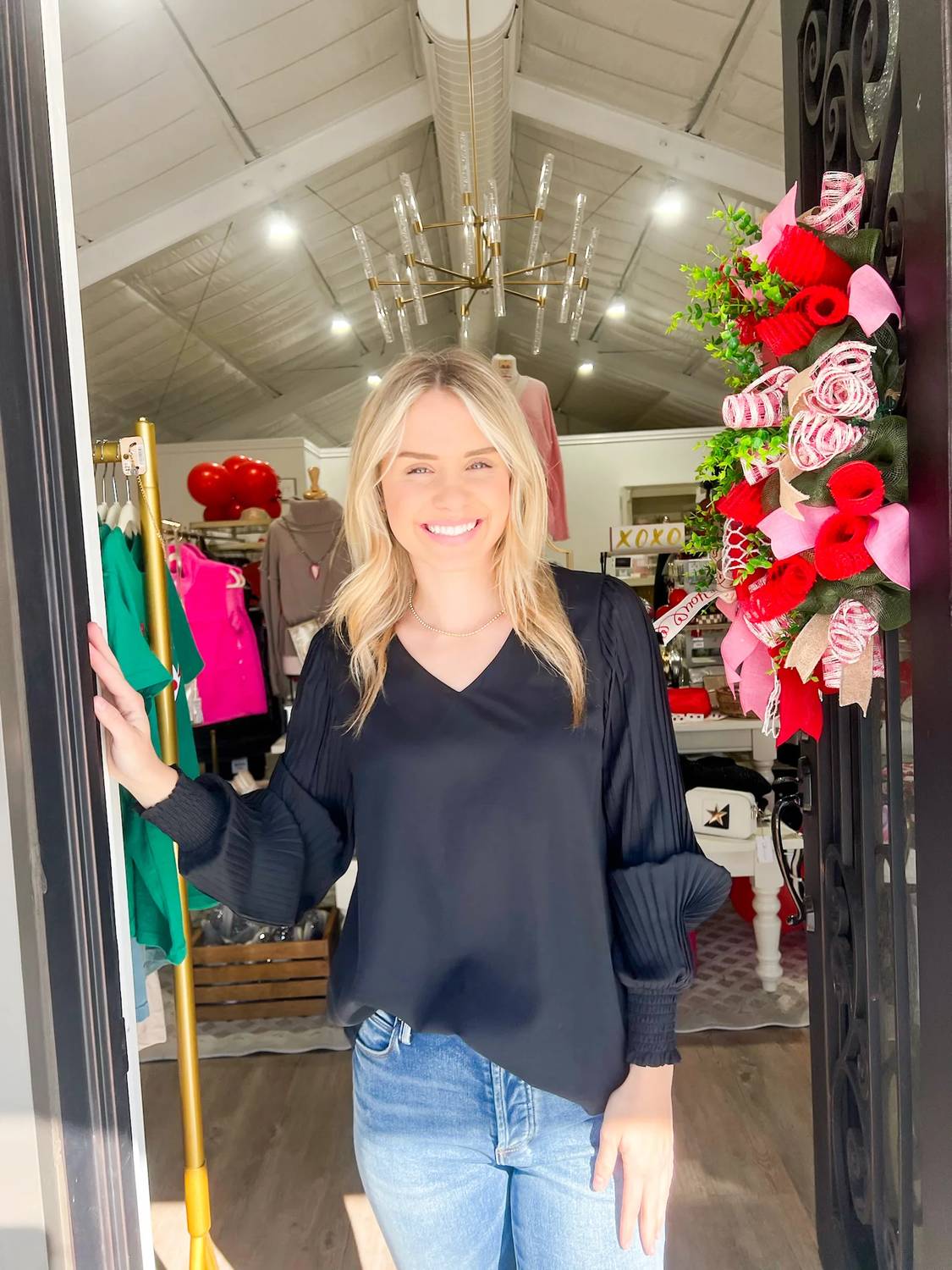 Staccato - Pleated Sleeve V Neck Blouse