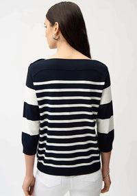 Joseph Ribkoff - Viscose Blend Stripe Print Long Sleeve Sweater with Boat Neckline