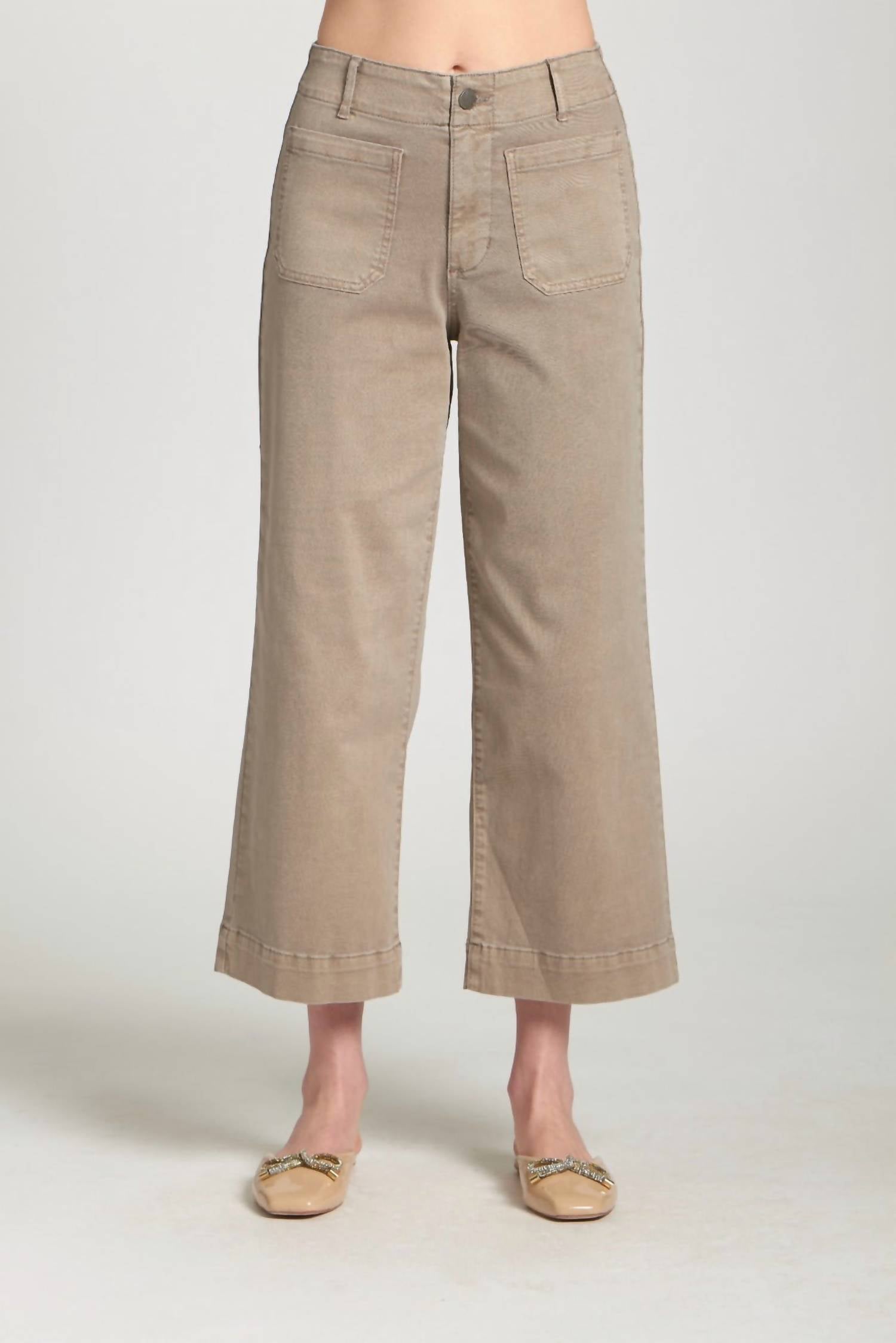 APNY Patch Pocket Cropped Wide Leg Pants in mocha - women's jeans