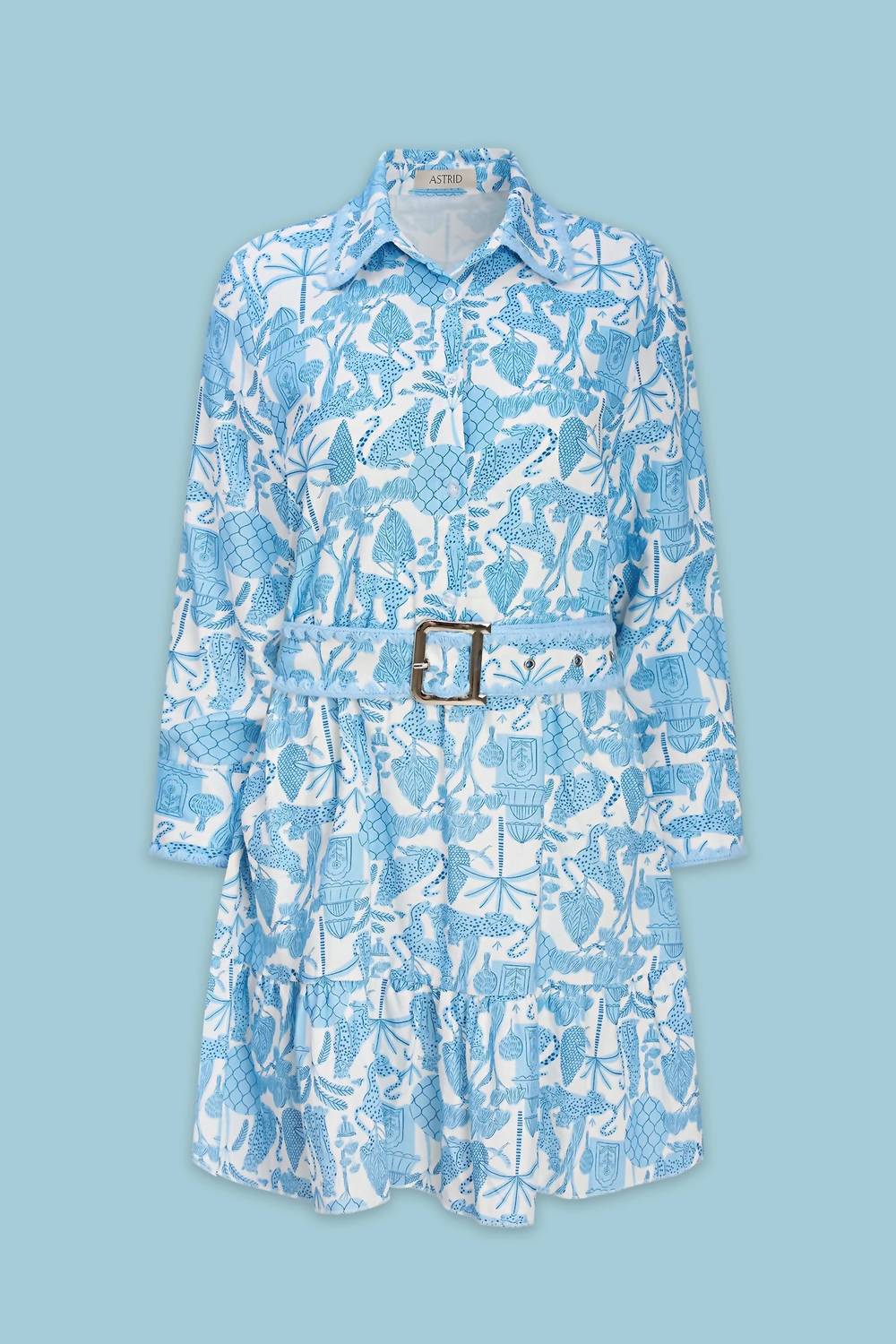 ASTRID Naples Long Sleeve Dress in blue - women's dress - detail view