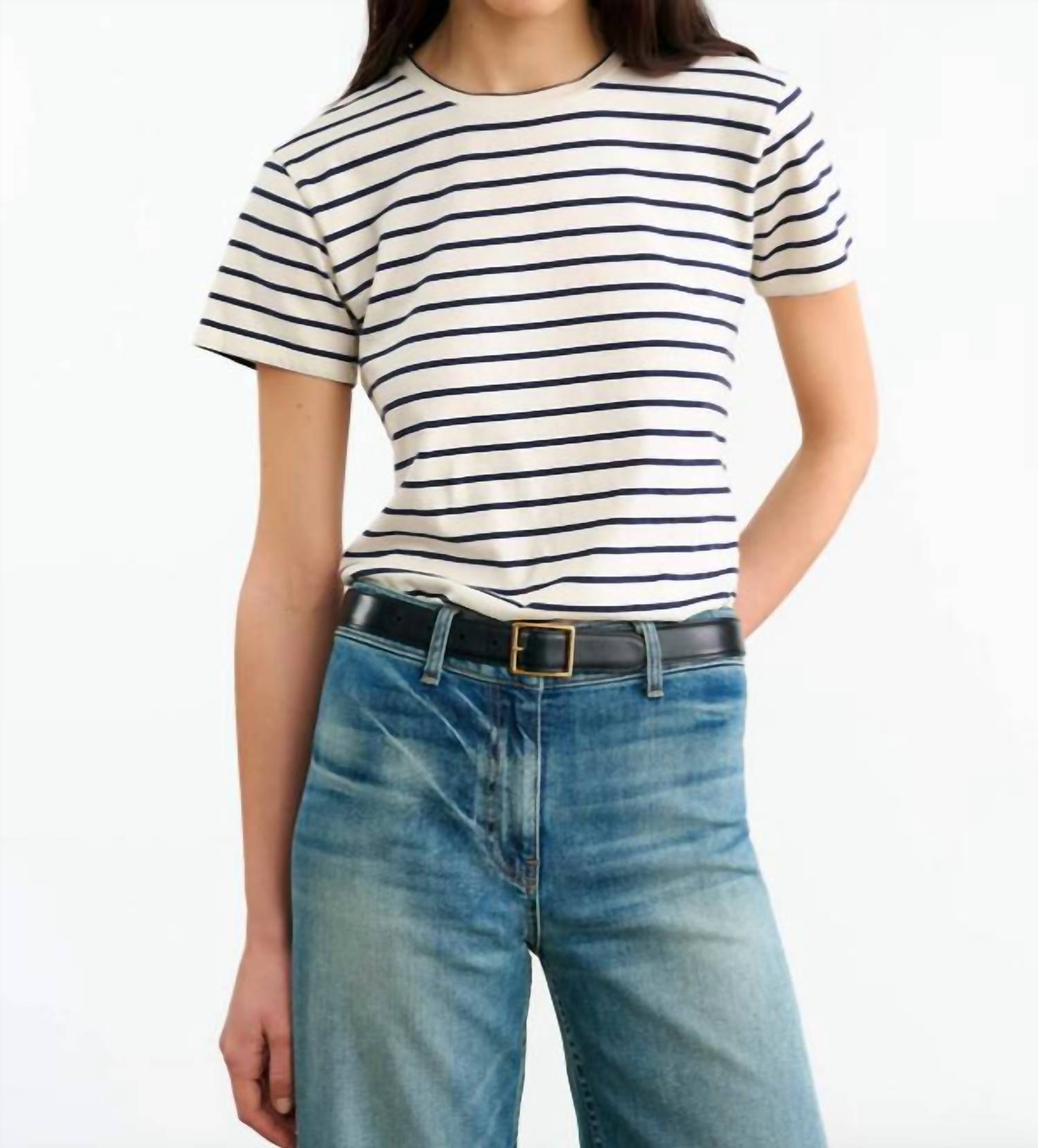 NILI LOTAN Lana Crewneck Tee in natural navy - women's t-shirt