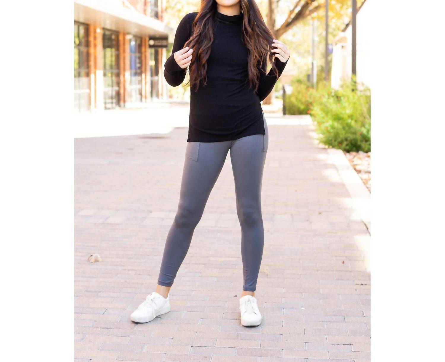 Julia Rose Caitlin Crossover Full Length With Pockets Leggings in charcoal - women's pants