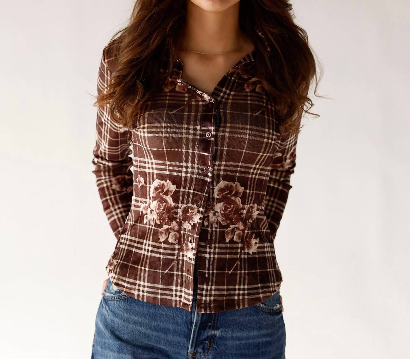 Bailey Rose Rosewood Button Up Top in brown - women's long sleeve top - view 4