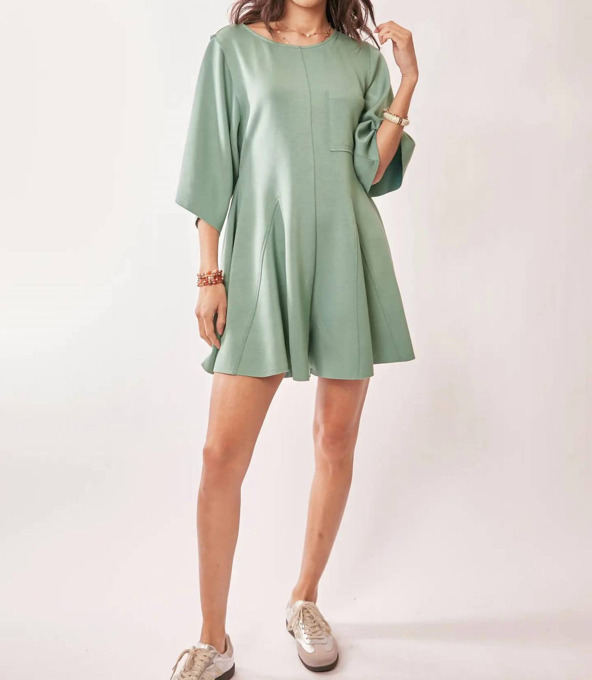 Davi & Dani - Draped Sleeve Tie-back Flared Skort Romper