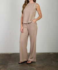 Blu Pepper - Back Button Detail Sleeveless Ribbed Top And Drawstring Lounge Set