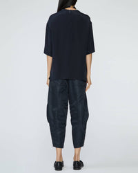 Tibi Silk Tie Front Top in dark navy - women's blouse - detail view