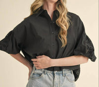 Merci - Cut Out Embroidered Bubble Sleeve Top