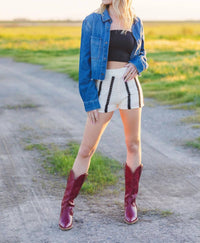 Miou Muse - When It Hits Striped Crochet Shorts
