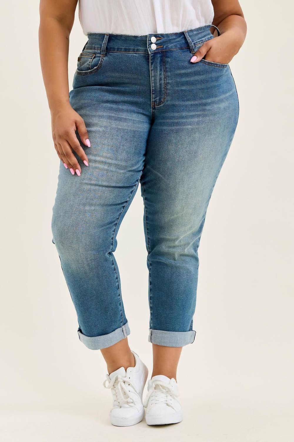 Judy Blue - Cool Denim With Cross Back Belt Loop Boyfriend Jeans