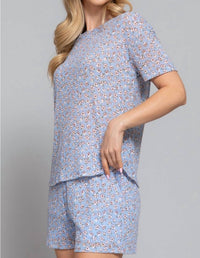 Active Basic Short Sleeve Round Neck Floral Print Knit Top & Shorts Set in blue floral - women's sleepwear - view 4