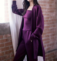 P.CILL Ribbed Contrast Robe in port - women's intimate - detail view