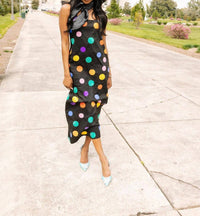 QUEEN OF SPARKLES Polka Dot Cotton Midi Dress in black - women's dress