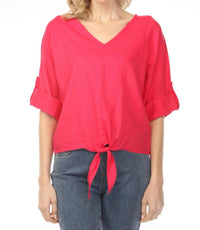 Charlie B - Roll-up Sleeve Front Tie Top