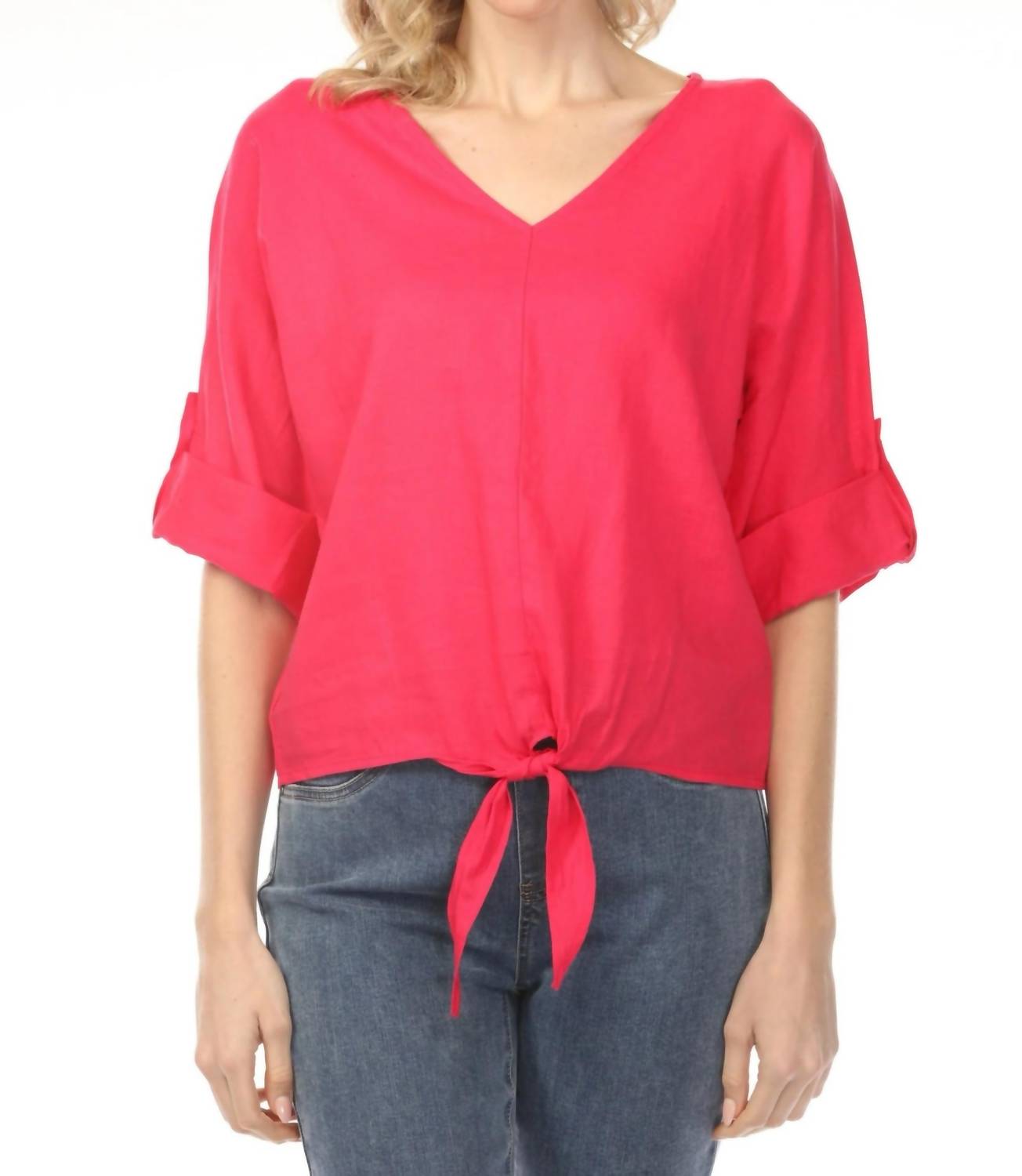 Charlie B - Roll-up Sleeve Front Tie Top