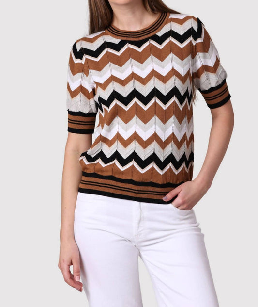 Minnie Rose - Cotton Cashmere Chevron Pointelle Crew Tee