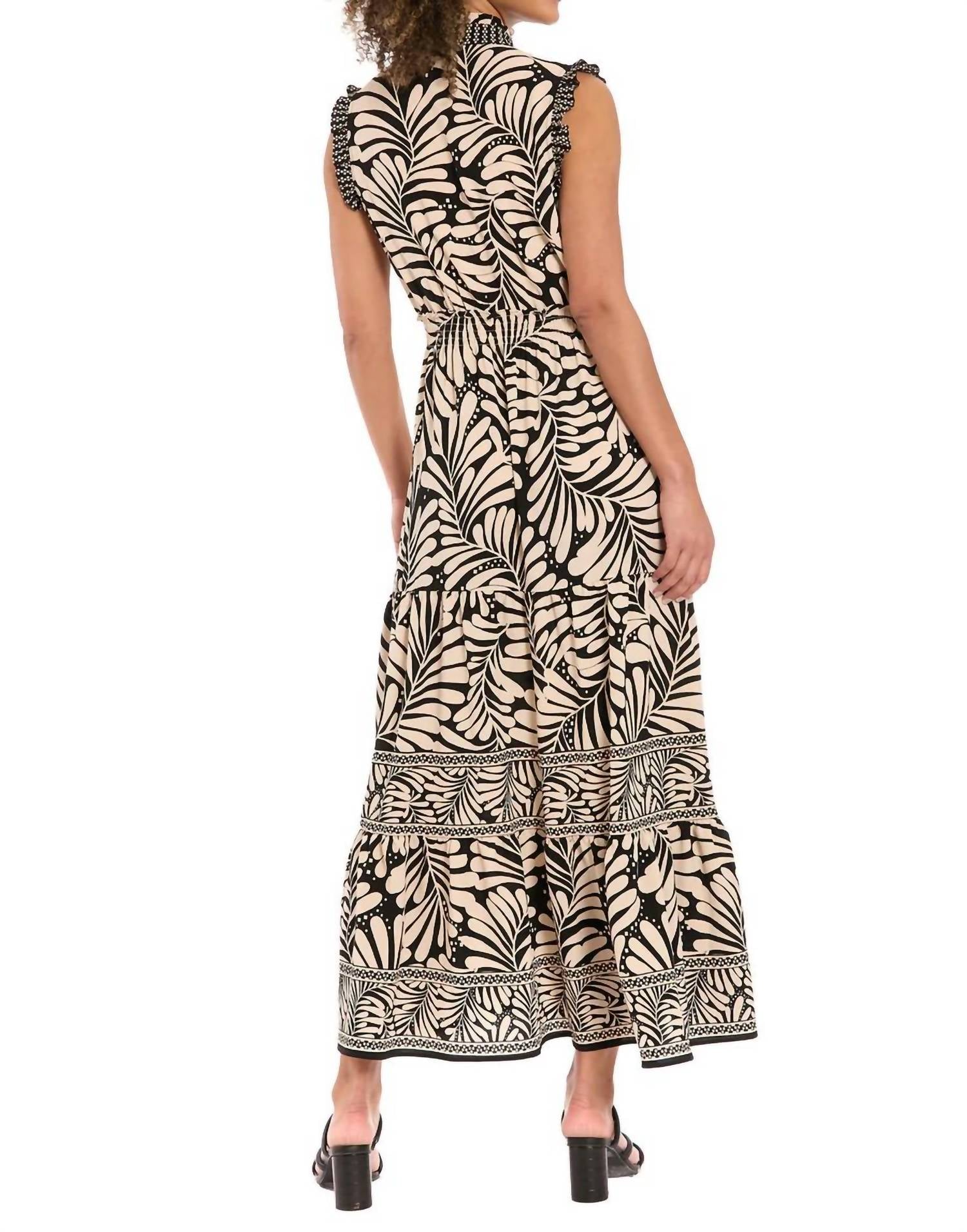 London Times - Smocked Waist Tiered Skirt Maxi Dress