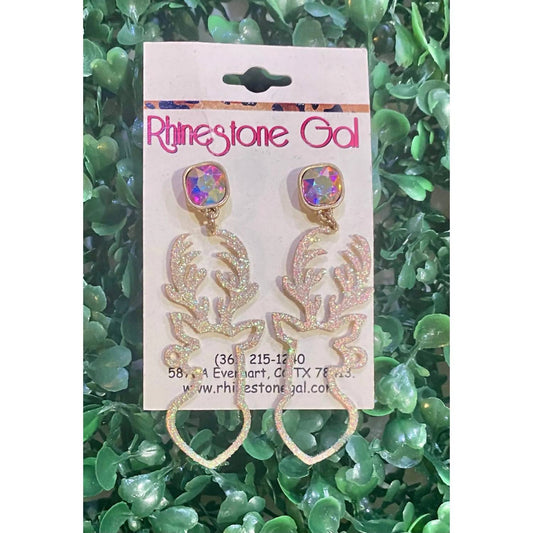 Pink Panache - Women's Glitter Reindeer Drop Earrings