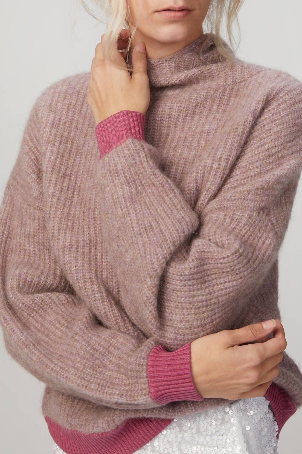 WOOL BLEND DROP SHOULDER COWL NECK HOODIE