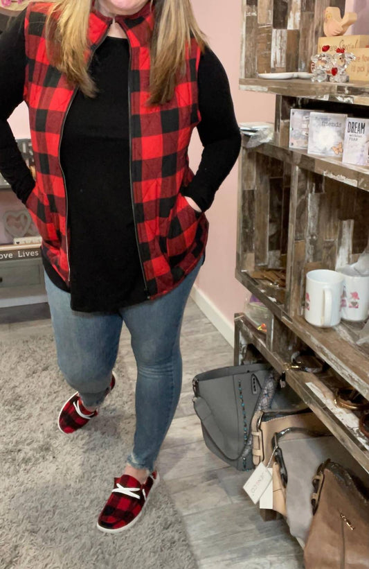 Michelle Mae - Buffalo Plaid Full Zip Vest