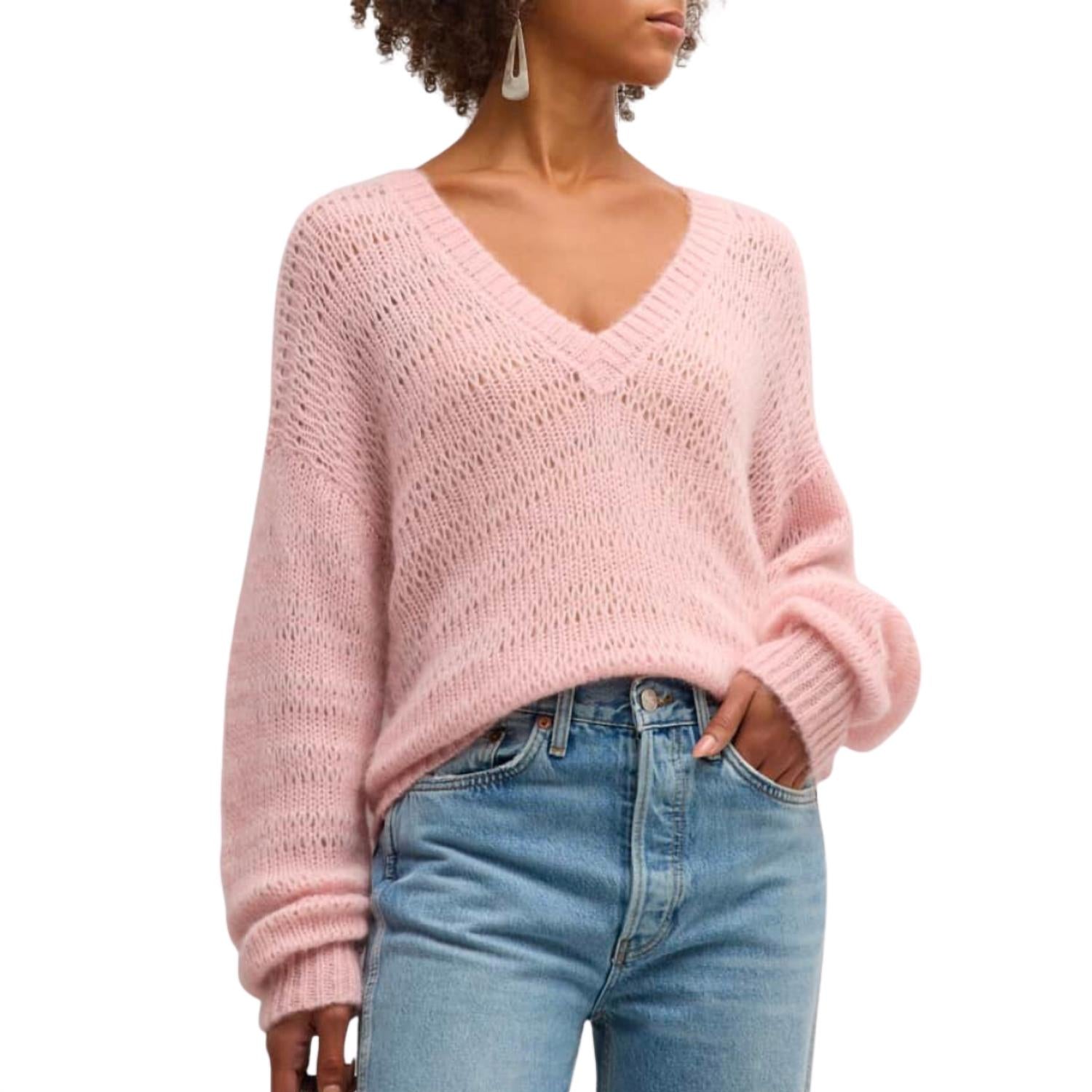 Naadam - Women's Alpaca Blend Open Stitch V Neck Top