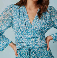 Deluc - Long Sleeve Pleat Waist Floral Blouse