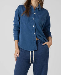 Dex Comfy And Collected Knit Top in washed indigo - women's shirt
