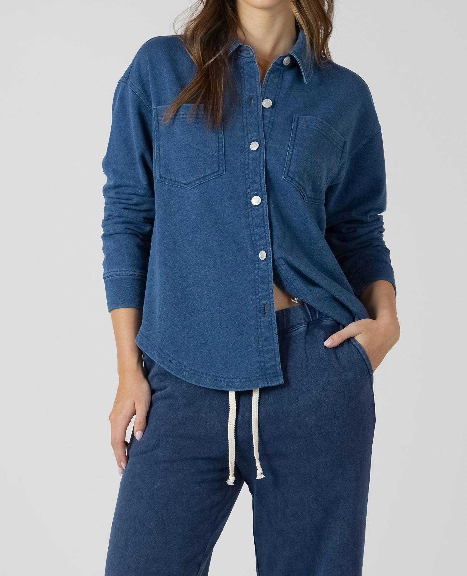 Dex Comfy And Collected Knit Top in washed indigo - women's shirt