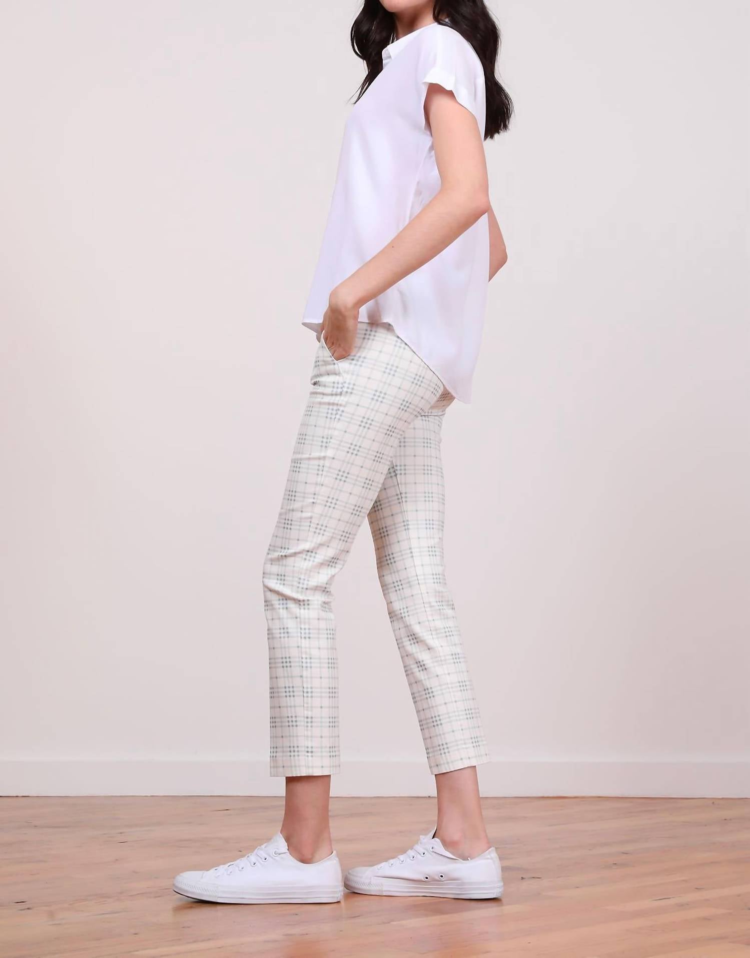 Avenue Montaigne Lulu Straight Cropped Pant in plaid slate - women's pants - detail view
